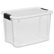 Sterilite 19859806, 30 Quart/28 Liter Ultra Latch Box, Clear with a White  Lid and Black
