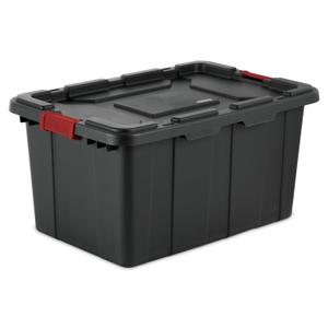  Sterilite 14699002 40 Gallon/151 Liter Wheeled Industrial  Tote, Black Lid & Base w/ Racer Red Handle & Latches, 2-Pack