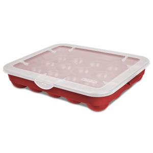 Sterilite 1427 Stack & Carry 2 Layer Ornament Box, Red Lid & Handle