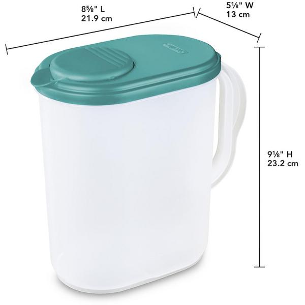 Sterilite Round Plastic Pitcher 1 Gallon Clear with Blue Lid, 2