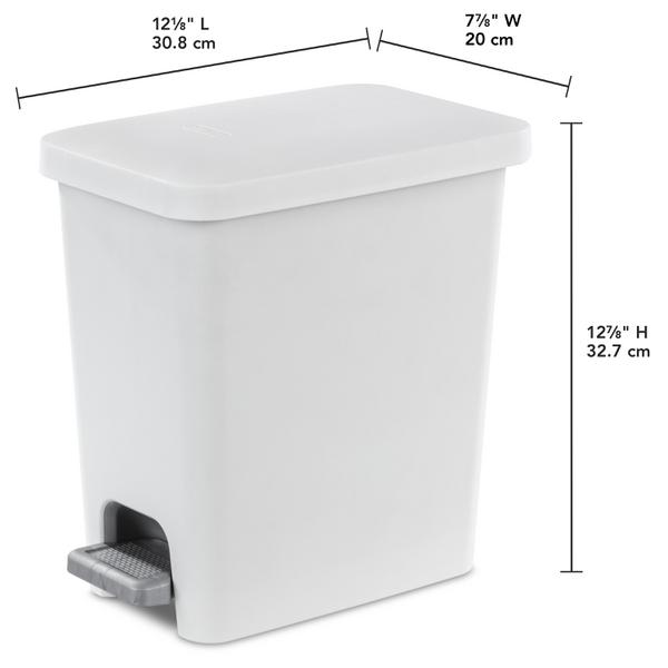 Sterilite 2.6 gal Plastic Ultra™ Step On Bathroom Trash Can, White