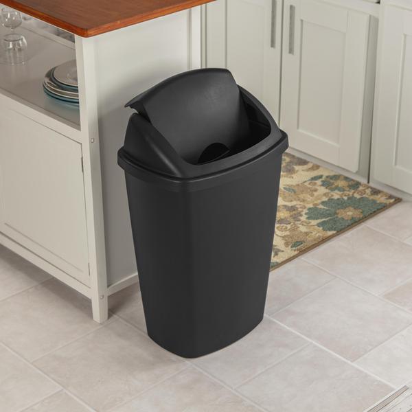 Sterilite 13 Gal Kitchen Swing Top Lidded Wastebasket Trash Can, Black (16 Pack)