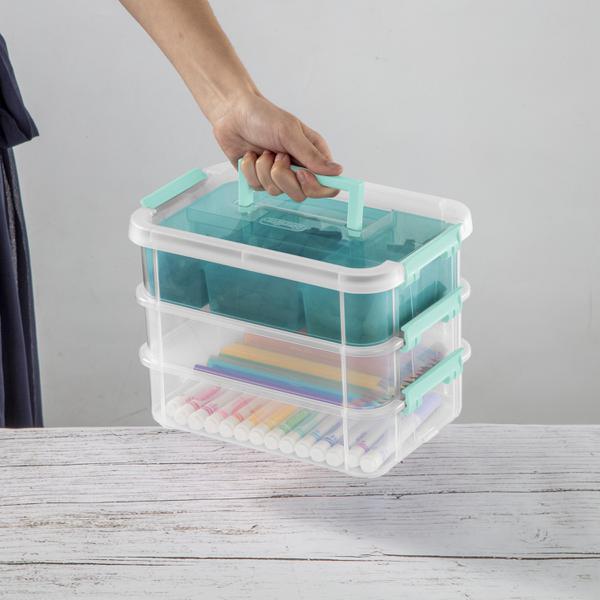 Small Stackable Clear Plastic Storage Boxes with Lids and Handles