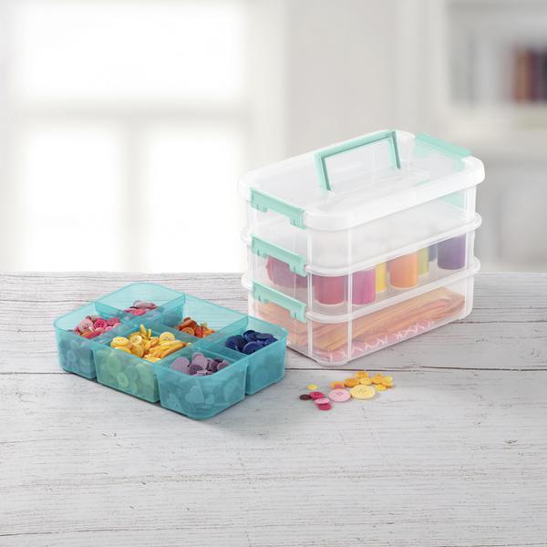 CraftMedley 3 Layer Stack and Carry Box, Plastic Multipurpose Portable  Storage Container Tote with Handle - Organize Crafts, Beads, Buttons,  Sewing 