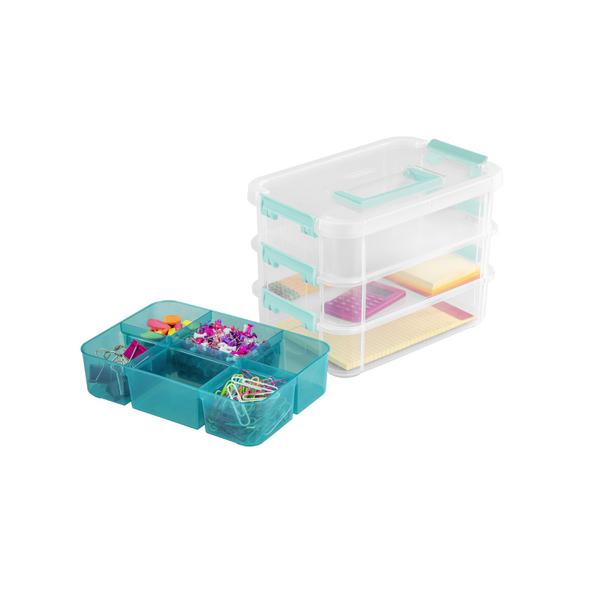 Sterilite 1427CLR Stack & Carry - 2 Layer Box, Clear Lid & Blue Handle,  See-through layers