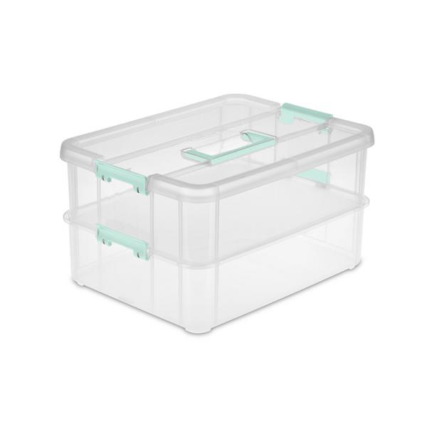 Plastic Storage Bins Stackable, Durable Organizing Container with Handles,  Pack of 4 Portable Clear Plastic Bins, BPA Free Organization Pantry Storage