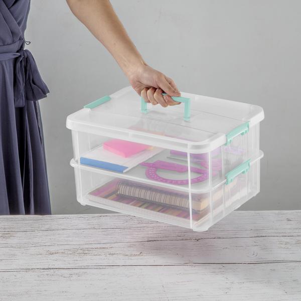Sterilite 1422 - Stack & Carry 2 Layer Handle Box Clear 14228604