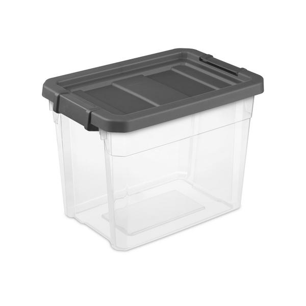 Sterilite Deep Clip Box, Stackable Small Storage Bin with Latching Lid,  Plastic Container to Organize Paper, Office, Home, Clear Base and Lid,  16-Pack