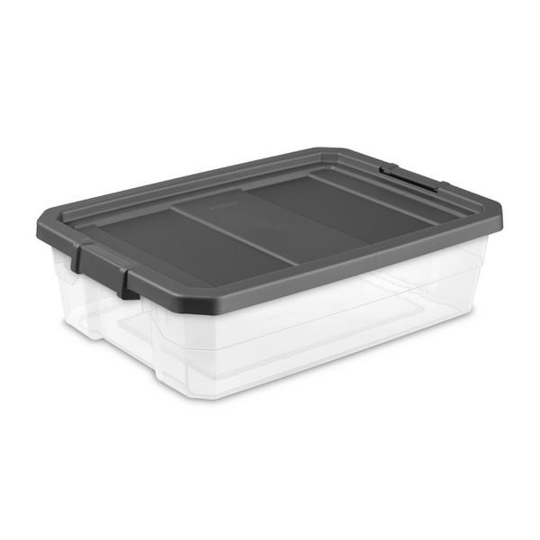 Sterilite 19 Gallon Plastic Stacker Tote, Heavy Duty Lidded Storage Bin  Container For Stackable Garage And Basement Organization, Black, 12-pack :  Target