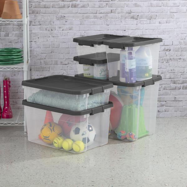 19 qt. Plastic Stackable Storage Bins for Pantry in Gray (4-Pack)