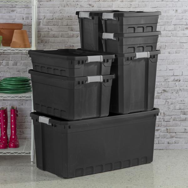 Plastic Heavy Duty Weatherproof 24 Gallon Storage Bins, Black Tool Storage  w Lid