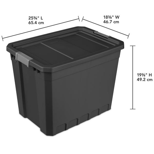 Sterilite 27 Gallon Plastic Stacker Tote, Heavy Duty Lidded Storage Bin  Container for Stackable Garage and Basement Organization, Black, 4-Pack