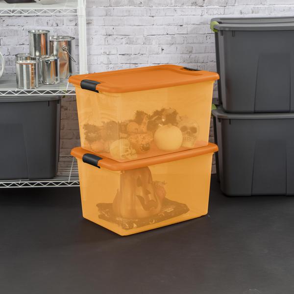 Sterilite 18 Gallon Orange Plastic Storage Container Bin Tote with Lid (8  Pack) 