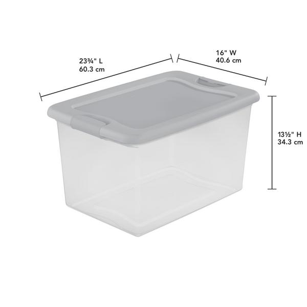 Sterilite 64 Qt Latching Plastic Storage Container Tote, Crisp