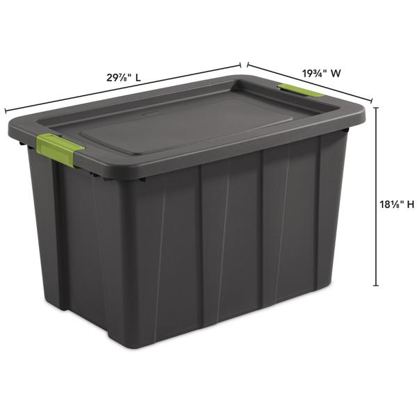Sterilite 30 Gal Gasket Tote, Heavy Duty Stackable Storage Bin with  Latching Lid, Plastic Container to Organize Basement, Gray Base and Lid,  6-Pack