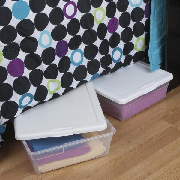 28 Quart Under bed Plastic Storage Box, Clear, Set of 4