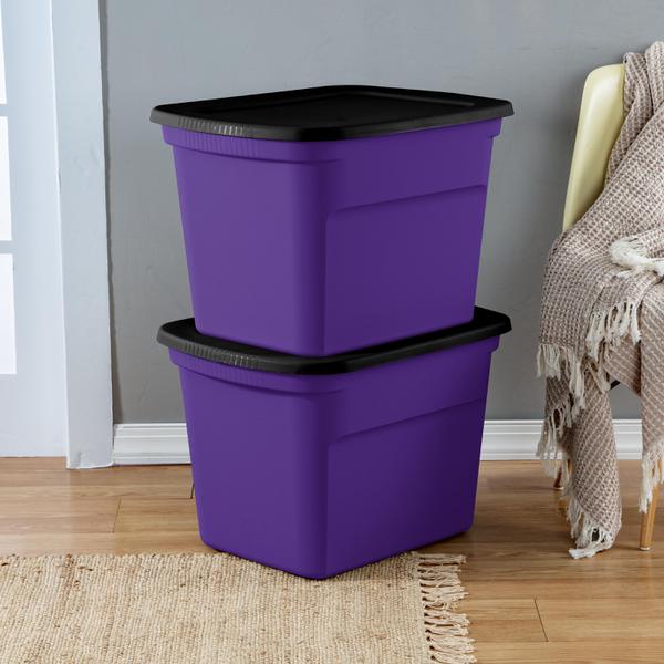 Sterilite 18 Gallon Storage Tote Stackable Plastic Bin with Lid, Purple, 8  Pack
