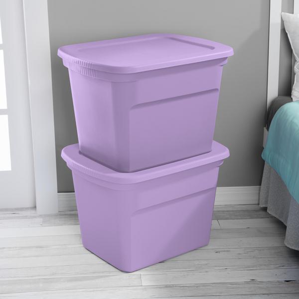 Sterilite 18 Gallon Storage Tote Stackable Plastic Bin with Lid, Purple, 16  Pack 