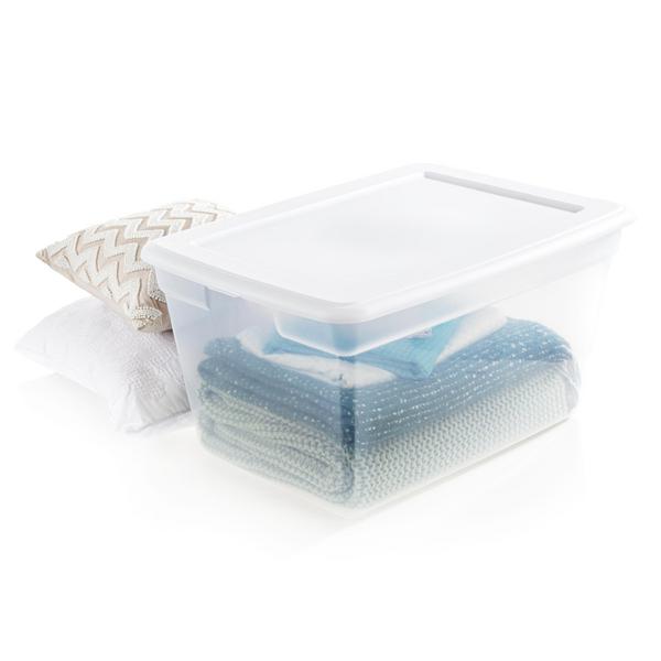 Plastic Tote Box 58 Qt Clear Stackable Storage Containers With Lid Set Of 8
