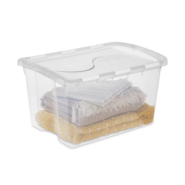 Sterilite Single 48-Quart Clear Hinged Lid Storage Tote Box Container with  Attached Hinged Lids for Home Organization, (12 Pack)