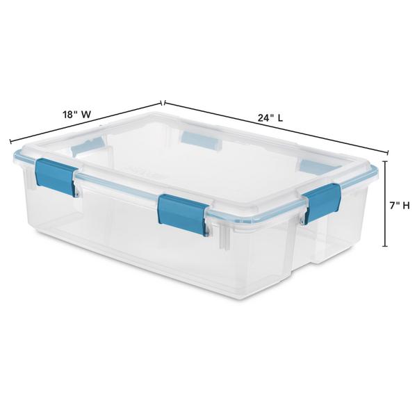 Sterilite 19324306 20 Quart/19 Liter Gasket Box, Clear with Blue Aquarium  Latches and Gasket, 6-Pack