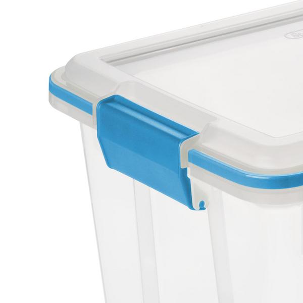 Sterilite 19324306 20 Quart/19 Liter Gasket Box, Clear with Blue Aquarium  Latches and Gasket, 6-Pack