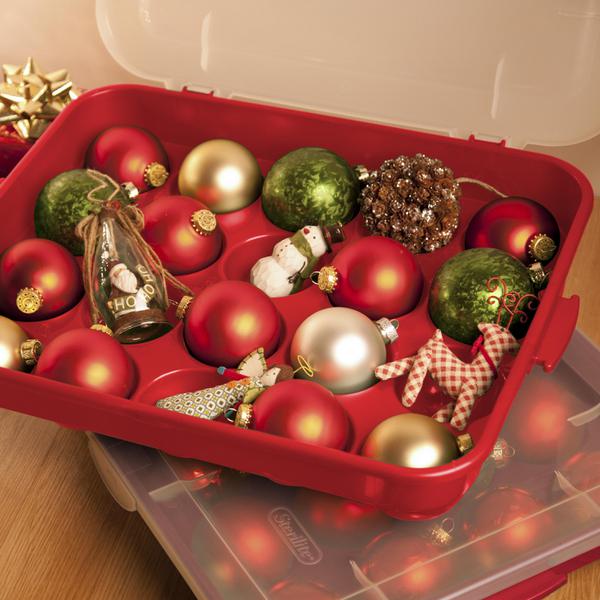 Sterilite 24 inch Clear Lid Nesting Storage Christmas Wreath Box, Red (6 Pack)