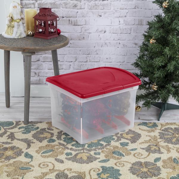 48 qt Holiday Ornament Storage Box w/ Hinged Lid by Sterilite at