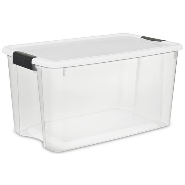 Sterilite 15 Qt Latching Storage Box, Stackable Bin with Latch Lid, Plastic  Container to Organize Clothes in Closet, Clear with Grey Lid, 48-Pack