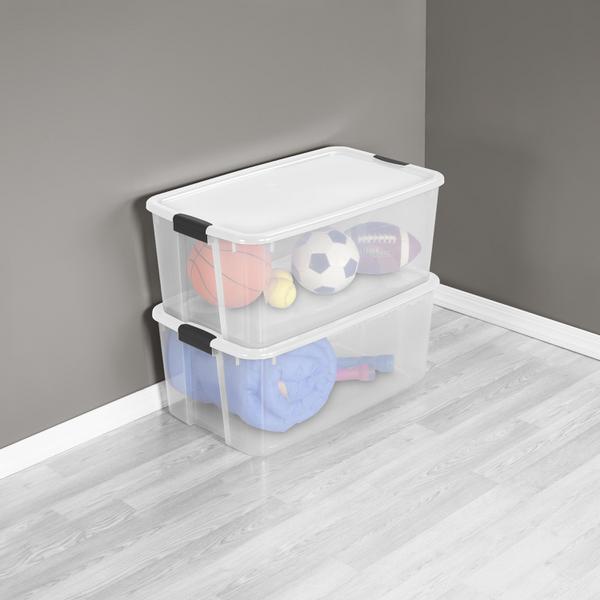 Sterilite 70 Qt Ultra Latch Box, Stackable Storage Bin with Lid, Plastic  Container with Heavy Duty Latches to Organize, Clear and White Lid, 8-Pack