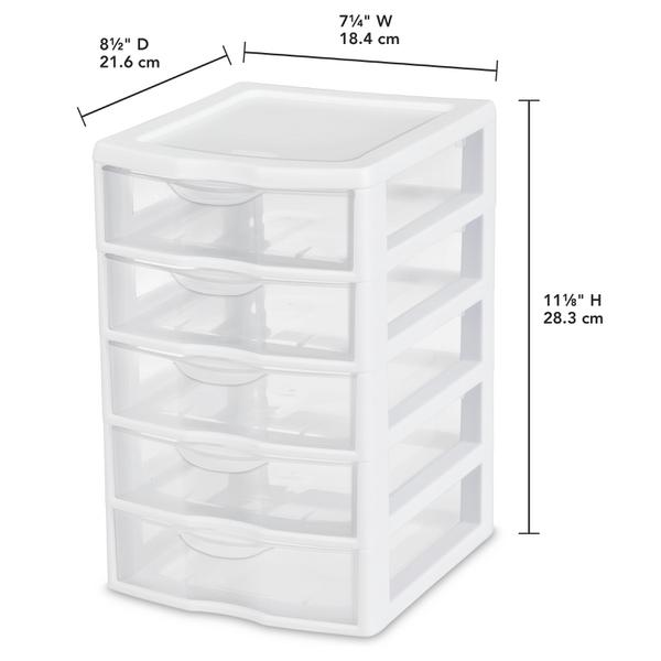 Sterilite 20758004 5-Drawer Clear View Storage Unit, White