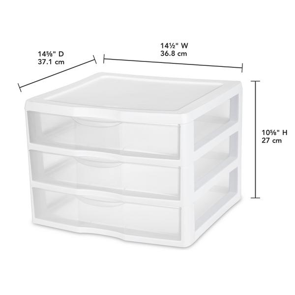 Sterilite 17918004 3 Drawer Unit, White Frame with Clear Drawers