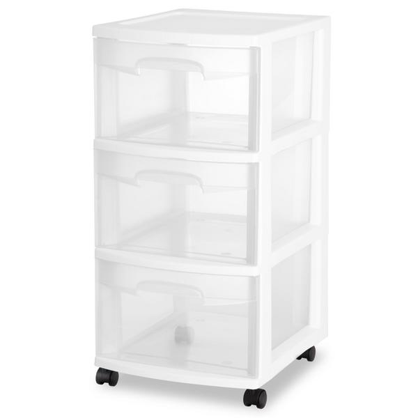 3 Drawer Plastic Storage Drawers Containers Clear Rack Cabinet Organizer  White